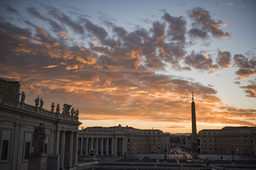 Statues of saints in San Pietro Square, Vatican with a beautiful