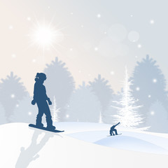 Wall Mural - snowboard silhouette in winter