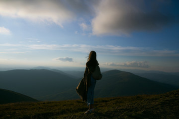 Wall Mural - Pretty girl hiker with backpack