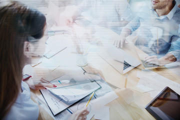 Wall Mural - Top view of busy woman in office together with others