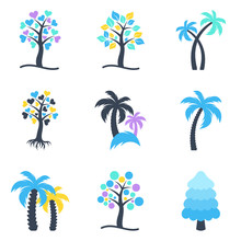 Winter Abstract Vector Tree Icons Collection