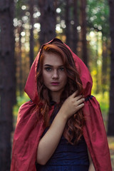 Wall Mural - red, hood, girl, fairy, nature, green, young, people, person, summer, beautiful, attractive, outdoor, tale