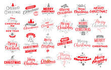 Merry Christmas Typographic Emblems Set.