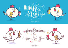 Happy New Year And Merry Christmas. Holiday Vector Illustration.