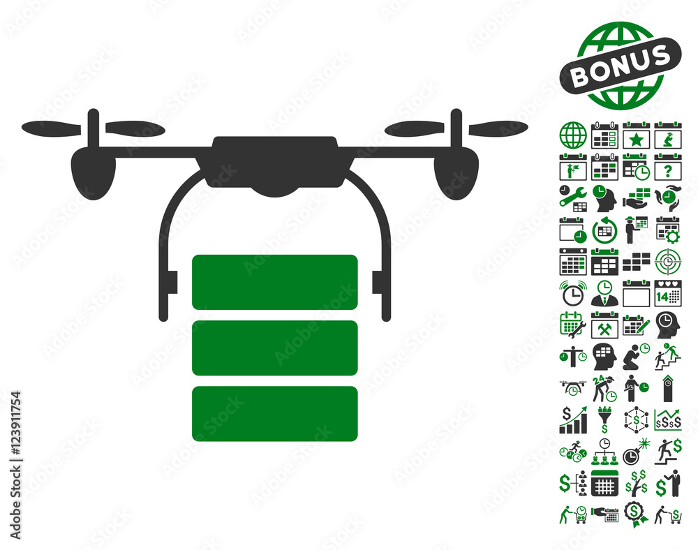 Cargo Drone icon with bonus calendar and time service clip art. Vector ...