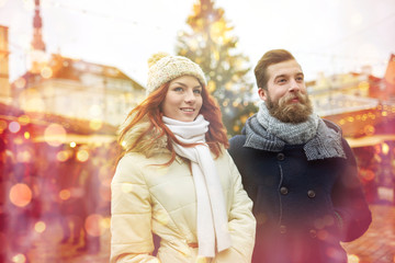 Poster - happy couple walking in old town