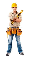 Full-length construction worker contractor carpenter isolated on white background