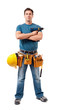 © Eric Hood - Full-length construction worker contractor carpenter with tool belt and power tool isolated on white background