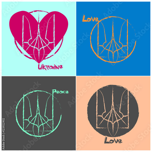Ukrainian national symbol with peace sign on bright colorfull
