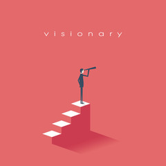 vision concept in business with vector icon of businessman and telescope, monocular. symbol leadersh