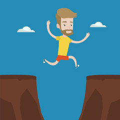 Canvas Print - Sportsman jumping over cliff vector illustration.