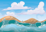 Fototapeta Morze - cartoon vector sea background with separated layers for game art and animation game design asset in 2d graphic