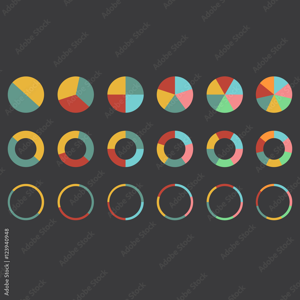 pie graph 2 3 4 5 6 7 circle chart set illustration round vector Stock ...