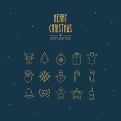 Wall Mural - christmas golden thin line icons
