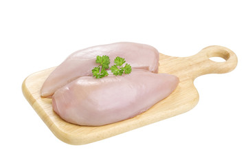 Wall Mural - Chicken fillet breast on cutting board isolated on white background