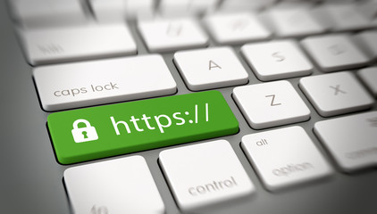 Fototapete - Close up on keyboard with green website button