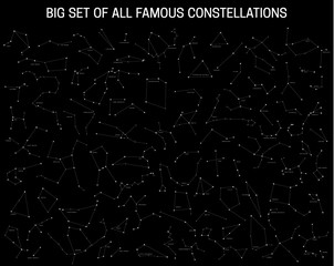 Wall Mural - big set of all famous constellations, modern astronomical signs of the zodiac. sky map with the name