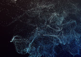 Poster - Abstract 3d rendering of chaotic particles. Flying cubes in empty space. Dynamic shape. Futuristic background. Poster design.