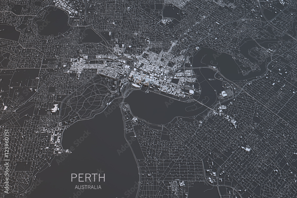 Cartina di Perth, vista satellitare, città, Australia. 3d rendering ...