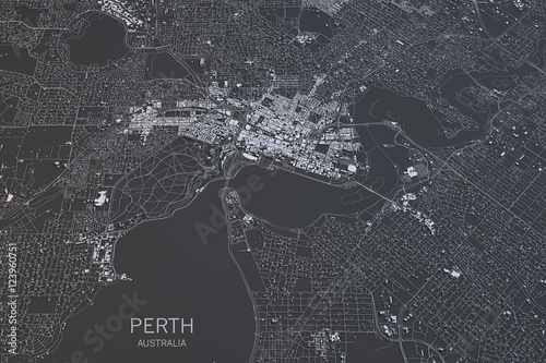 Fotografía Cartina di Perth, vista satellitare, città, Australia