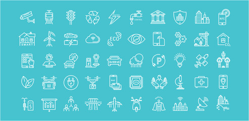 Wall Mural - set vector flat line icons smart city