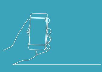Poster - continuous line drawing of hand holding smartphone