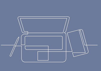 Poster - continuous line drawing of laptop computer notepad pen
