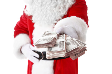 Sticker - Santa Claus hand holding money on white background