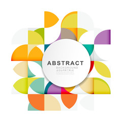 Fototapete - Abstract geometric pattern template with a variety of geometric on white circle space for corporate business, leaflet, cover, page, brochure, flyer, poster layout. vector illustration