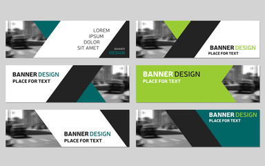Wall Mural - Collection of six green horizontal business banner templates, modern design.