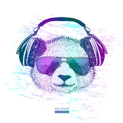 cool Panda with headphones and glasses