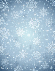 Grey christmas background with snowflakes and stars, vector illu