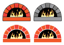 Vector Clipart Set Of Ovens With Burning Fire