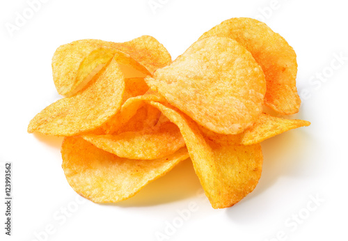 Cuadros en Lienzo Potato chips isolated on white background.