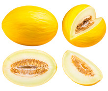 Set Of Yellow Melon Isolated On White Background