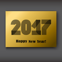 Wall Mural - Happy New 2017 Year, modern design black on gold background, year 2017 in thin lines striped minimalist, numbers written with a pen, vector illustration