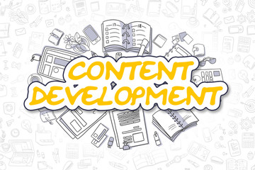 Poster - Content Development - Doodle Yellow Text. Business Concept.