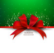 Holiday background with red bow and place for text. Vector Illus