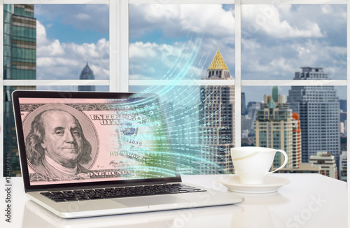 Fintec Concept Image Laptop Computer With Us Bank Note And