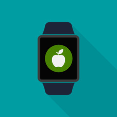 Fototapete - Smart watch icon with diet app symbol apple. Vector isolated illustration.