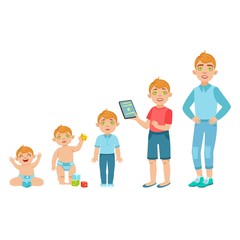 Sticker - Caucasian Boy Growing Stages With Illustrations In Different Age