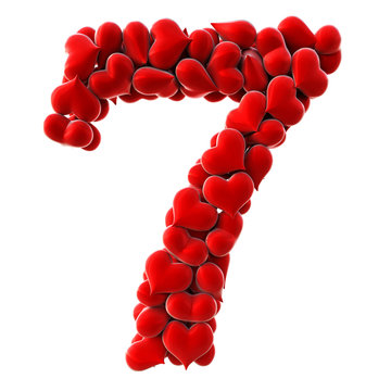 Numbers made from red hearts. isolated on white. 3D illustration.