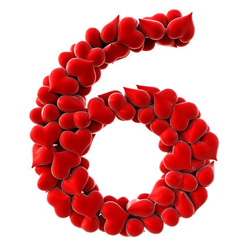 Numbers made from red hearts. isolated on white. 3D illustration.