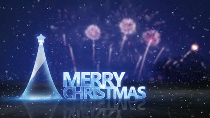 Sticker - merry christmas text and fireworks. Computer generated seamless loop animation. 4k (4096x2304)
