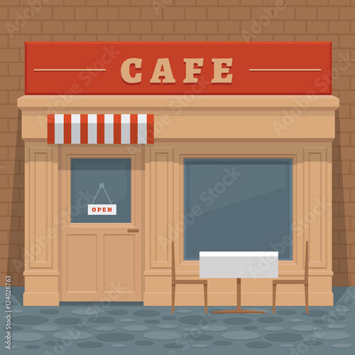 Facade Local Street Cafe With Windows Doors And Table