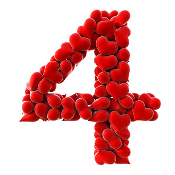 Numbers made from red hearts. isolated on white. 3D illustration.