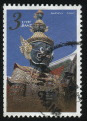 Poster - sculpture of a warrior in a Buddhist temple