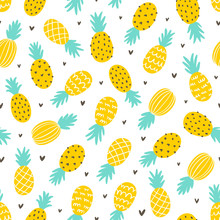 Pineapple And Hearts Seamless Pattern