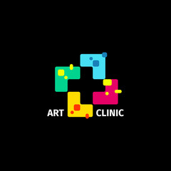 Poster - Isolated abstract colorful cross logo. Medical logotype. Hospital, ambulance,clinic icon. Geometric shape mosaic tile. Religious sign. Arithmetic plus symbol. Vector cross illustration.