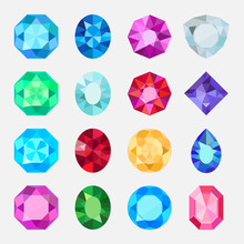 Gems Isolated On White Background. Vector Jewels Or Precious Diamonds Gem Set